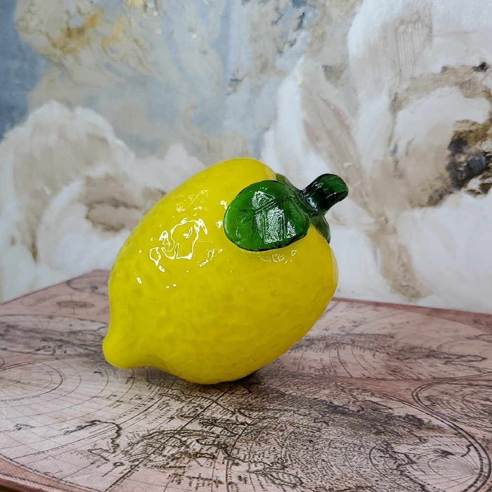Vibrant Yellow Lemon Glass Art Figurine Fruit Bowl Filler